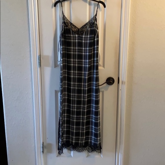 NWOT Zara checkered slip dress with lace - Picture 5 of 5